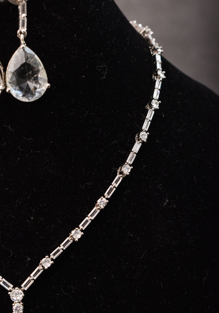 Celebrity-Inspired White CZ Stone Drop Necklace and Earring | Shobitam Jewelry