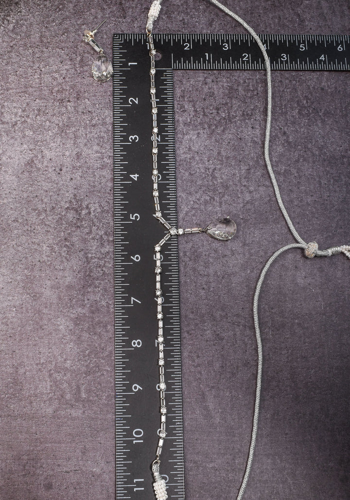 Celebrity-Inspired White CZ Stone Drop Necklace and Earring | Shobitam Jewelry