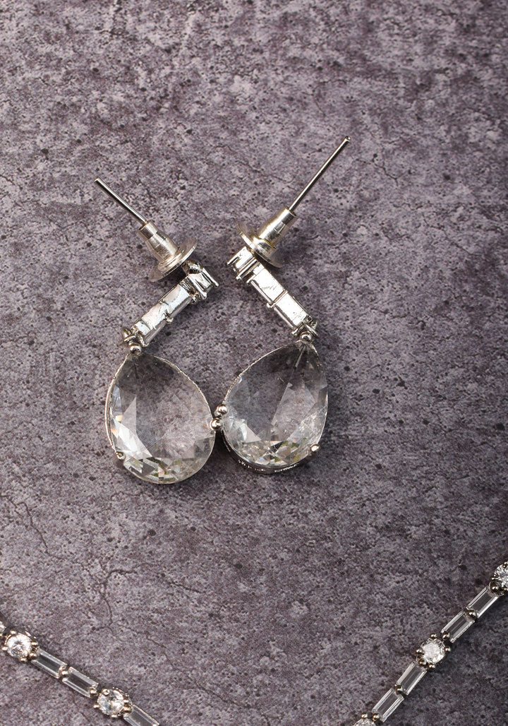 Celebrity-Inspired White CZ Stone Drop Necklace and Earring | Shobitam Jewelry