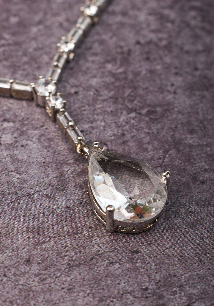 Celebrity-Inspired White CZ Stone Drop Necklace and Earring | Shobitam Jewelry