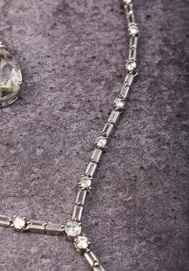 Celebrity-Inspired White CZ Stone Drop Necklace and Earring | Shobitam Jewelry