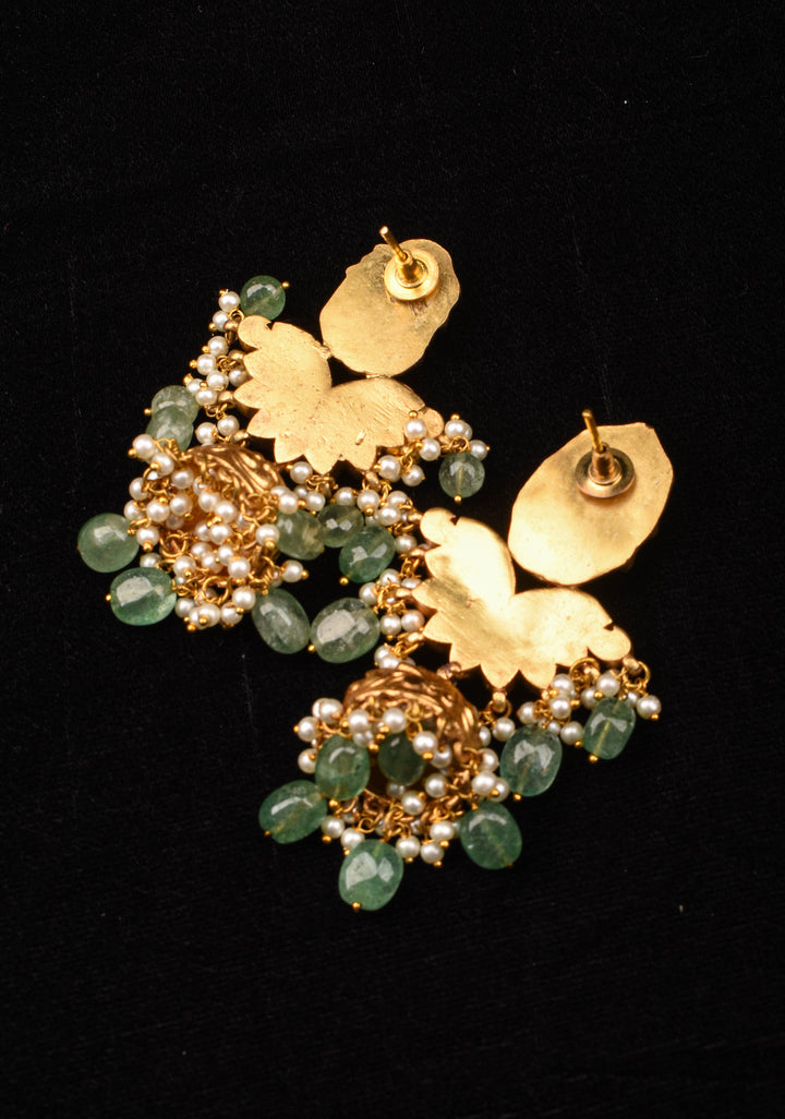 Celebrity Jadau Lakshmi Jhumkas with Dangling Beads  | Shobitam Jewelry