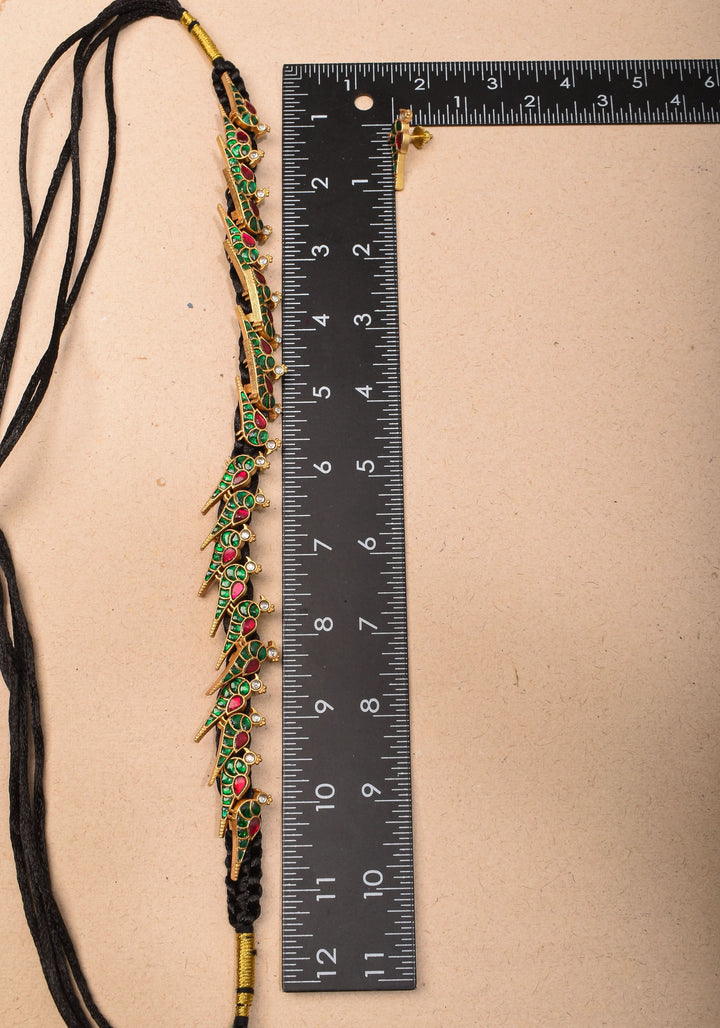 Peacock Choker Set With Kundan Stone in Black Thread And Matching Earrings