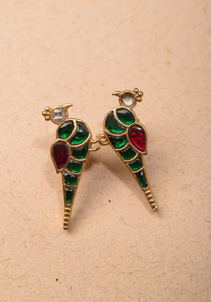 Peacock Choker Set With Kundan Stone in Black Thread And Matching Earrings