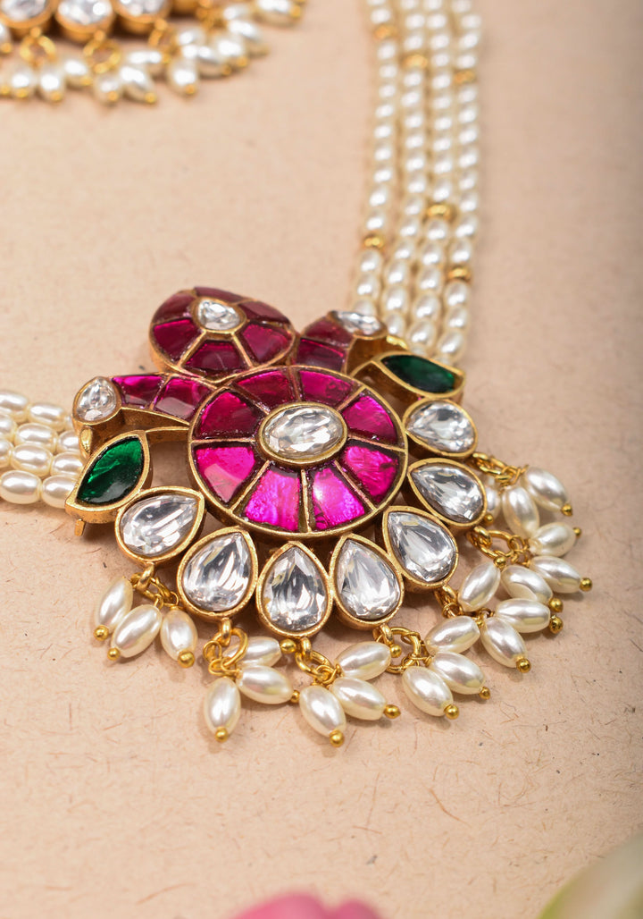 Ornate Jadau twin Peacock medium Length Haar and Matching Earrings | Shobitam Jewelry