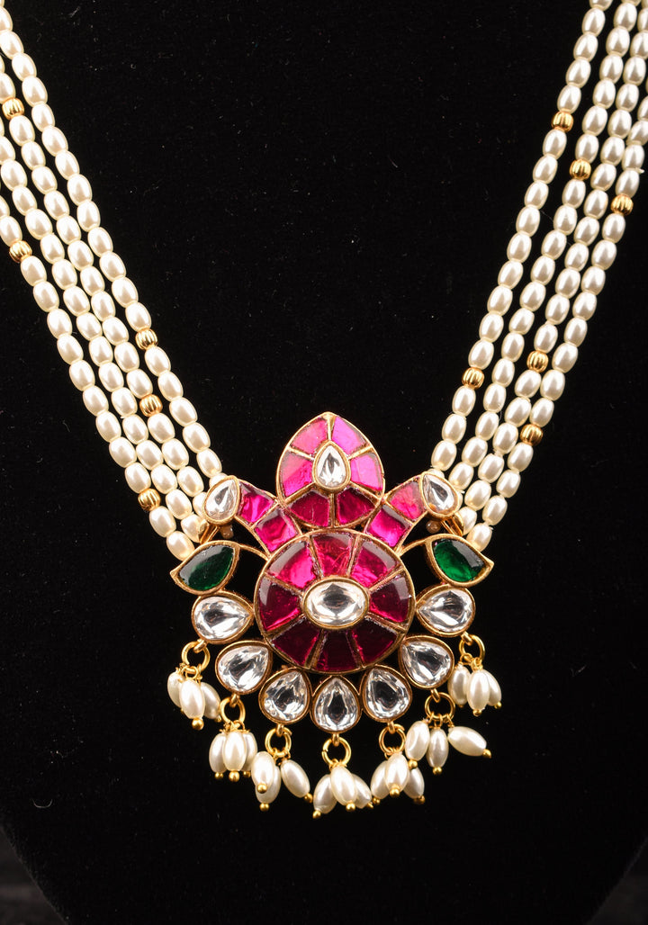 Ornate Jadau twin Peacock medium Length Haar and Matching Earrings | Shobitam Jewelry