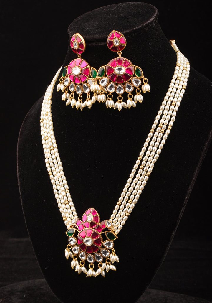 Ornate Jadau twin Peacock medium Length Haar and Matching Earrings | Shobitam Jewelry