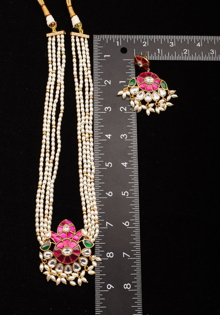 Ornate Jadau twin Peacock medium Length Haar and Matching Earrings | Shobitam Jewelry