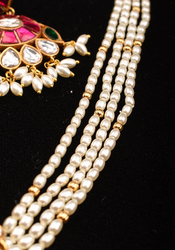 Ornate Jadau twin Peacock medium Length Haar and Matching Earrings | Shobitam Jewelry