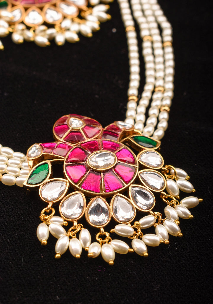 Ornate Jadau twin Peacock medium Length Haar and Matching Earrings | Shobitam Jewelry