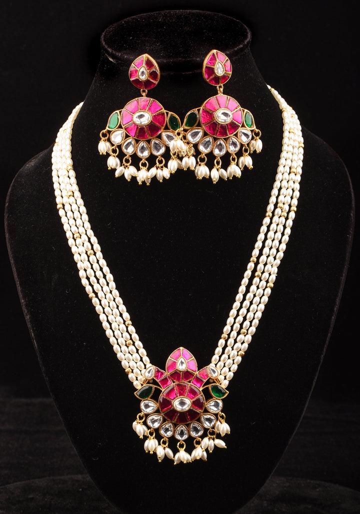Ornate Jadau twin Peacock medium Length Haar and Matching Earrings | Shobitam Jewelry