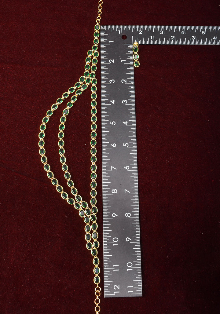 Green Stone Necklace with 3 strands of oval stones and matching earrings