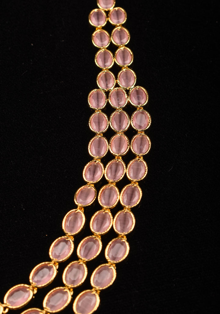 Rose Pink 3 Strand Translucent beads necklace and earrings set