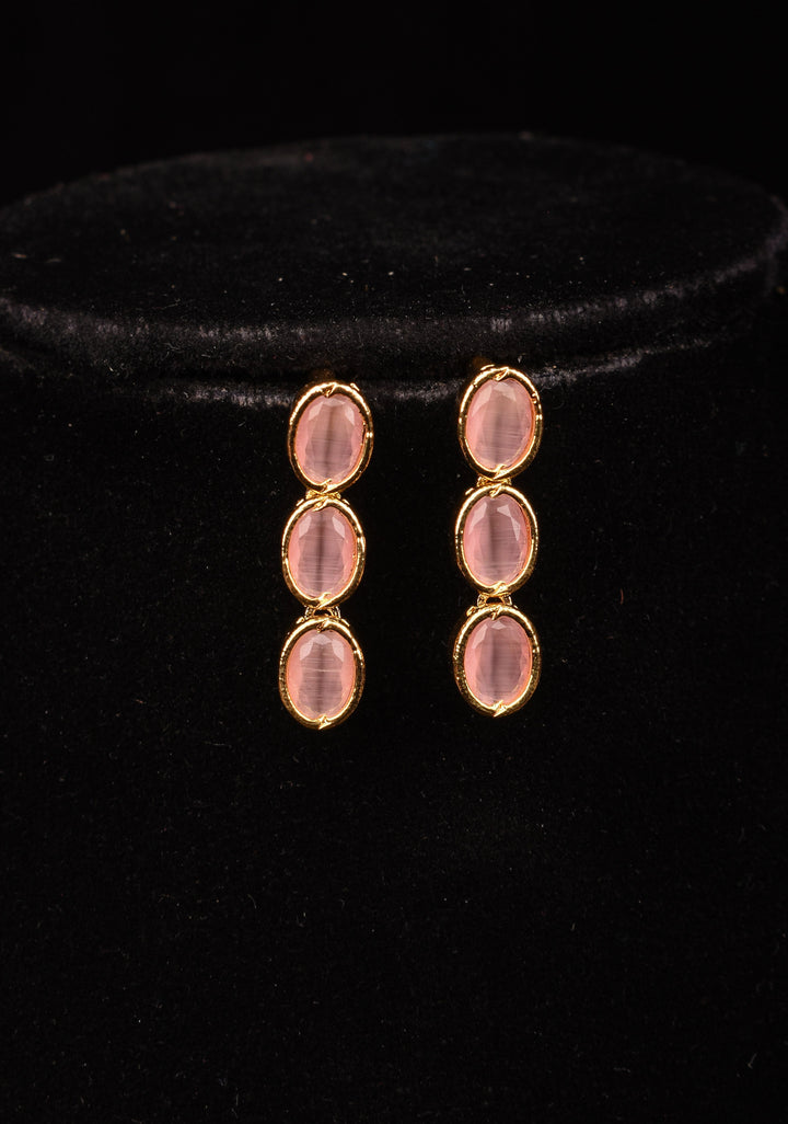 Rose Pink 3 Strand Translucent beads necklace and earrings set