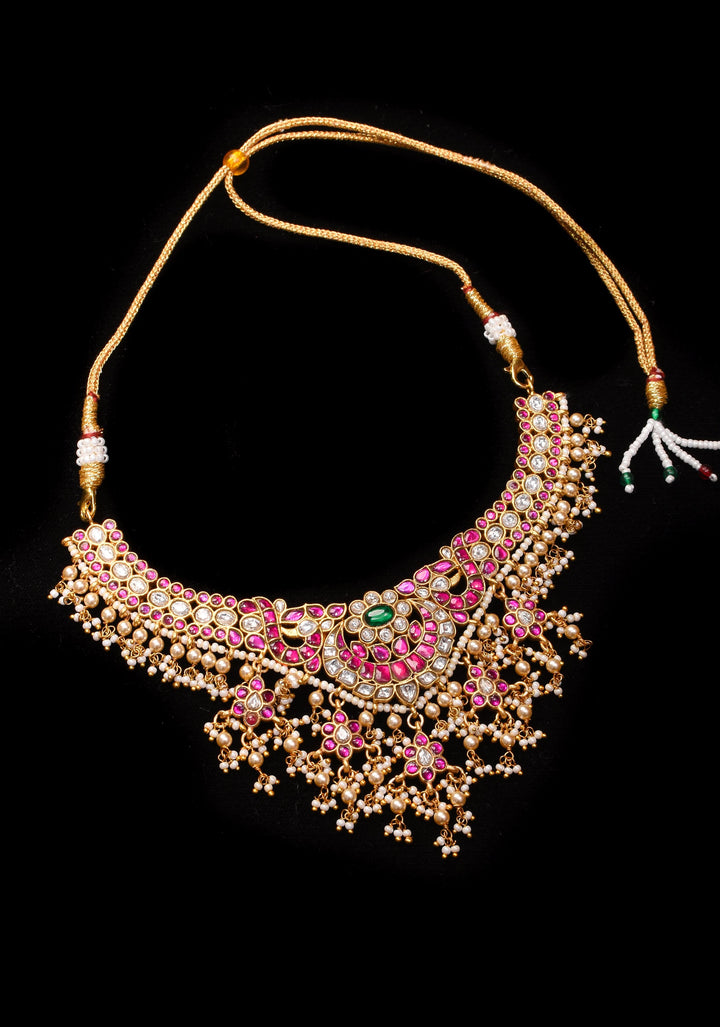 Jadau Necklace with dangling Pearls No Earrings