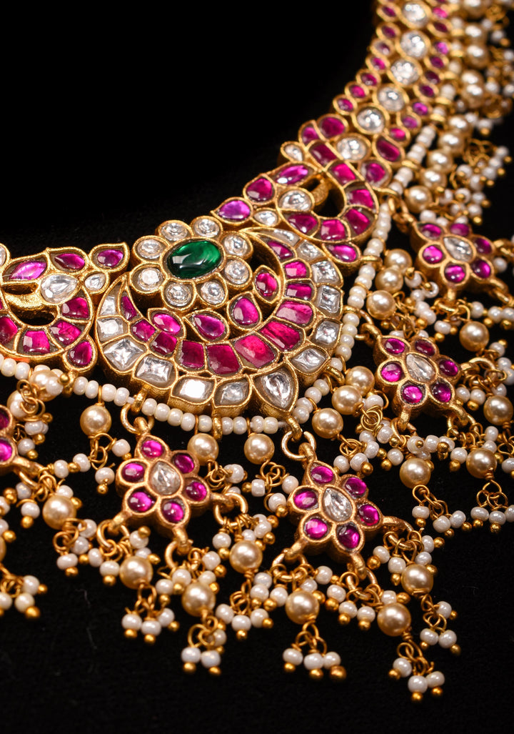 Jadau Necklace with dangling Pearls No Earrings