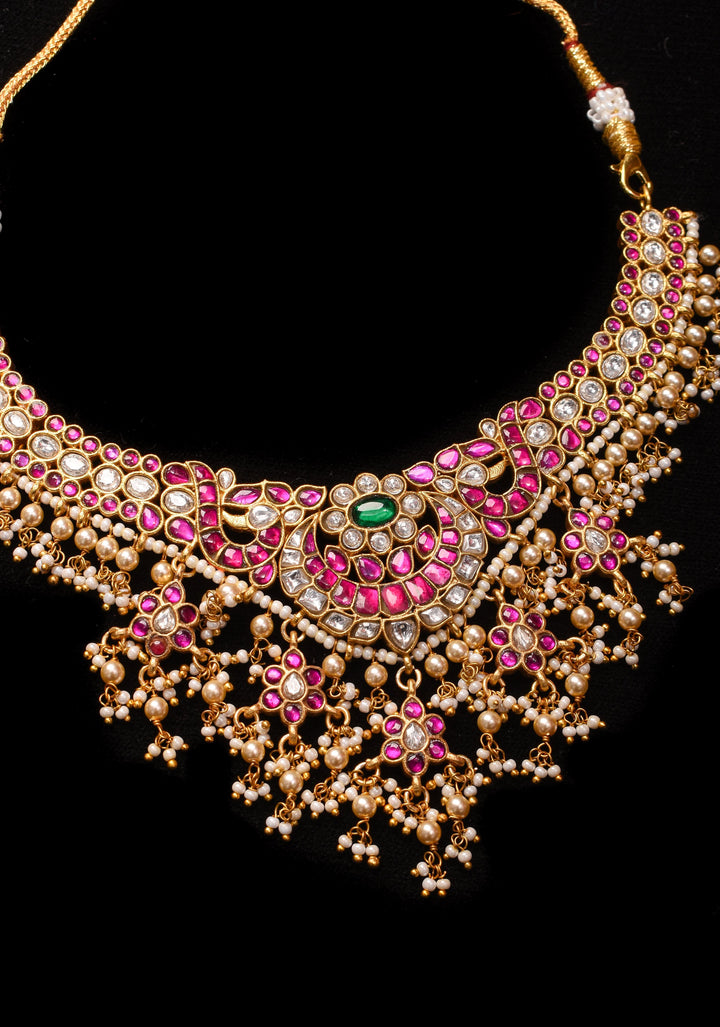 Jadau Necklace with dangling Pearls No Earrings