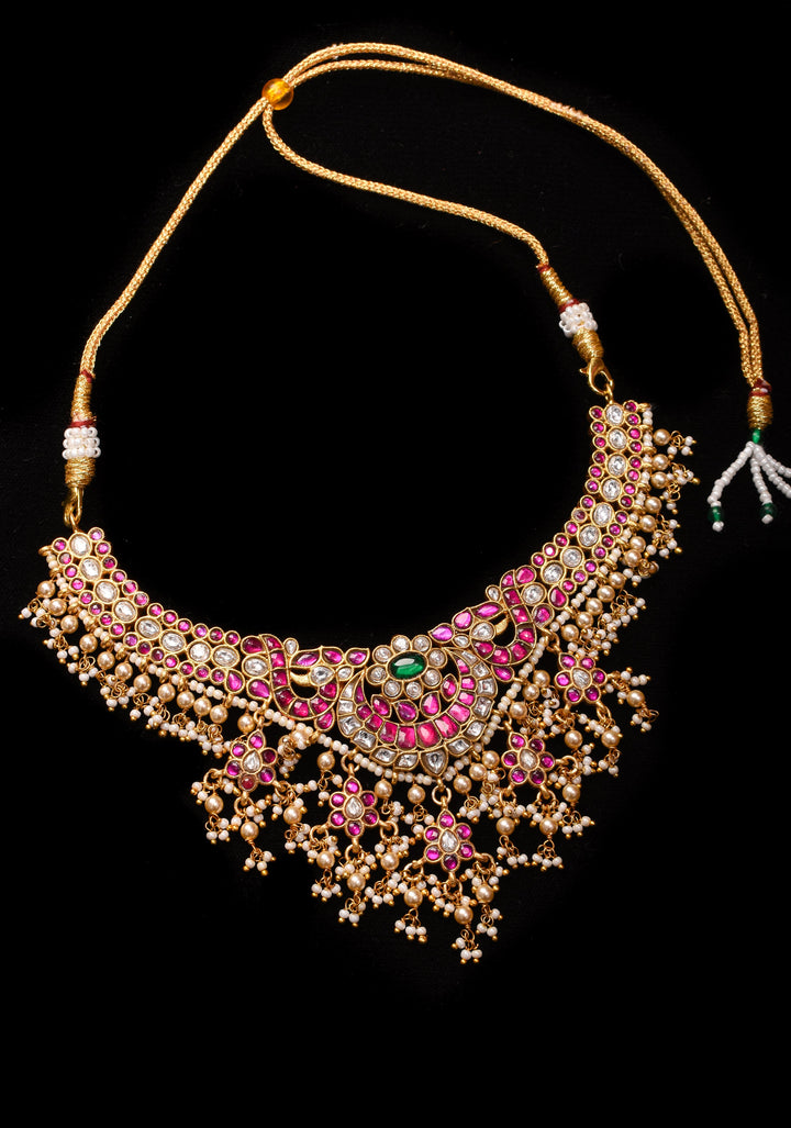Jadau Necklace with dangling Pearls No Earrings