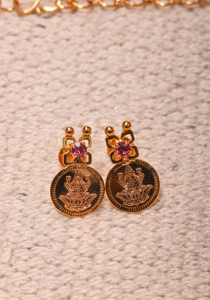 Gold tone Lakshmi Coin Layer Necklace with Earrings