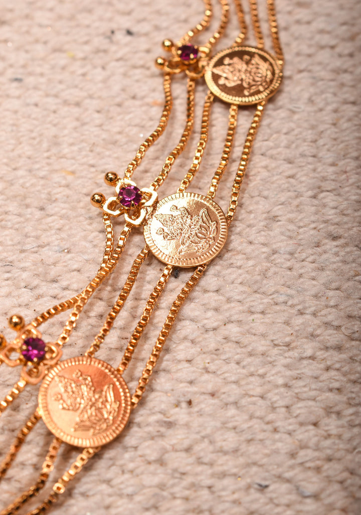 Gold tone Lakshmi Coin Layer Necklace with Earrings