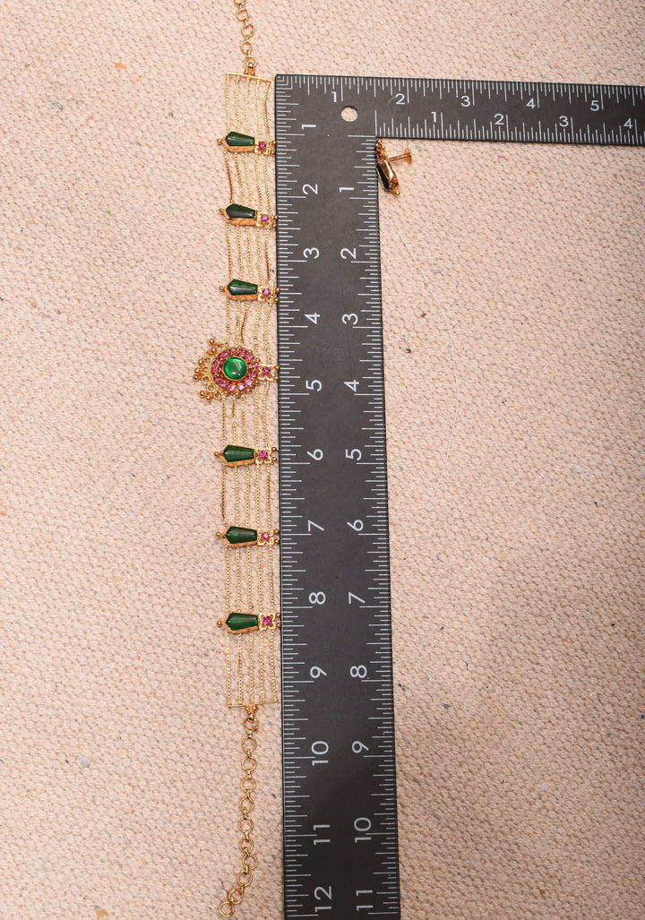 Gold tone kerala style pink-green nagapadam choker combo necklace set