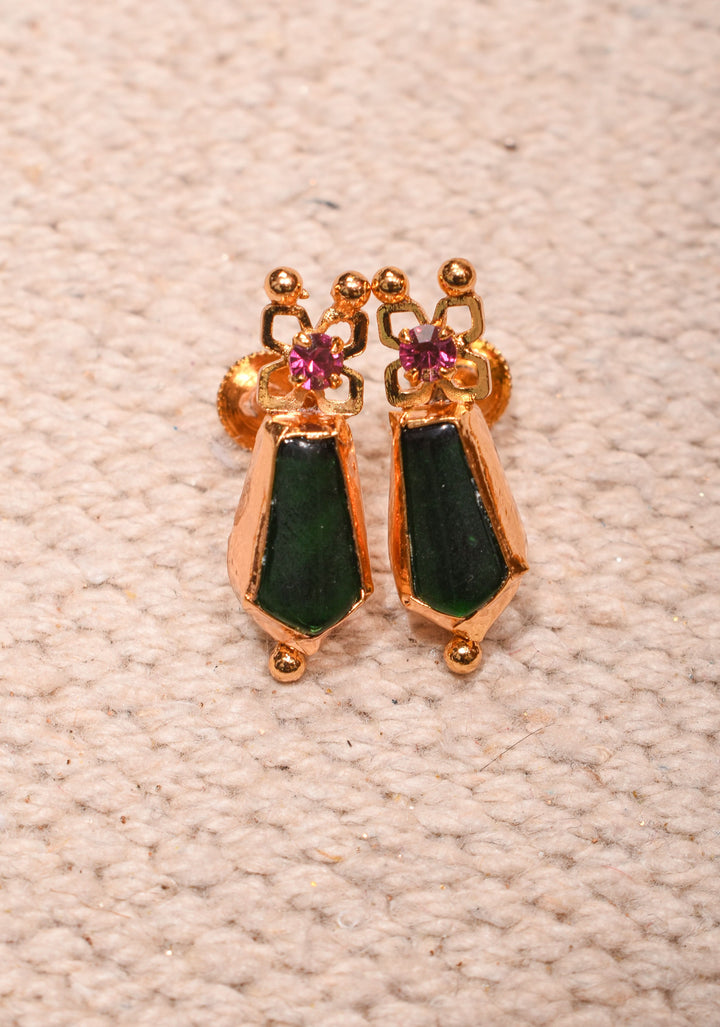 Gold tone kerala style pink-green nagapadam choker combo necklace set