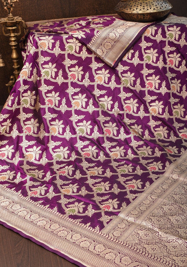 Purple Exquisite Banarasi Meenakari Jaal Katan Saree | SILK MARK CERTIFIED