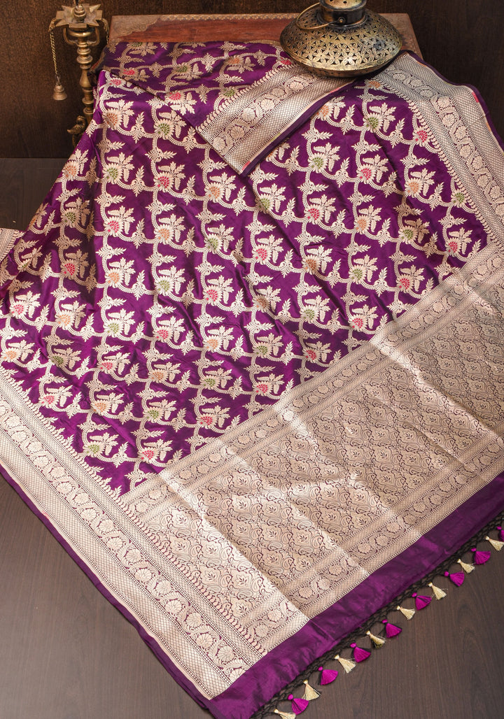 Purple Exquisite Banarasi Meenakari Jaal Katan Saree | SILK MARK CERTIFIED