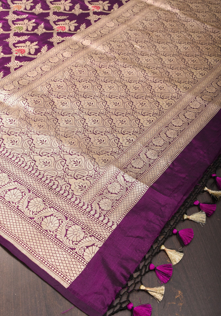 Purple Exquisite Banarasi Meenakari Jaal Katan Saree | SILK MARK CERTIFIED