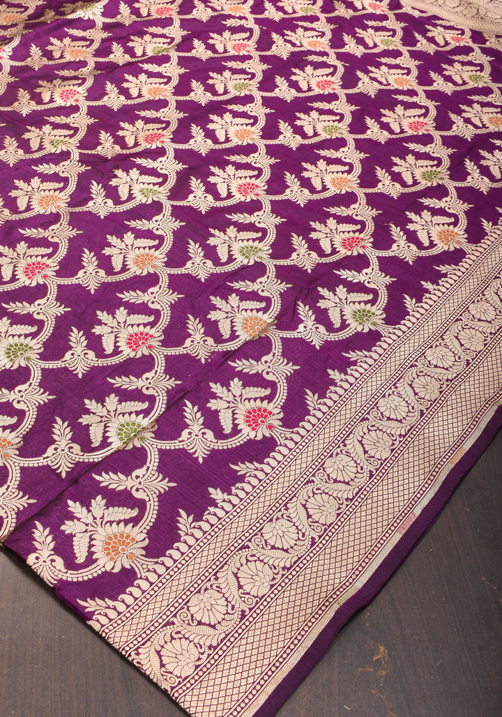 Purple Exquisite Banarasi Meenakari Jaal Katan Saree | SILK MARK CERTIFIED