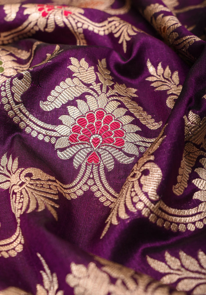 Purple Exquisite Banarasi Meenakari Jaal Katan Saree | SILK MARK CERTIFIED