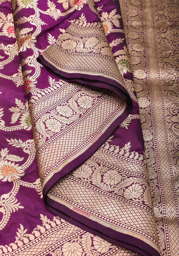 Purple Exquisite Banarasi Meenakari Jaal Katan Saree | SILK MARK CERTIFIED