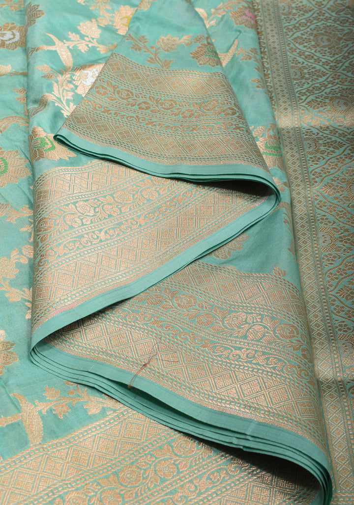 Aqua Intricate Banarasi Katan silk saree with Meenakari Jaal  | SILK MARK CERTIFIED