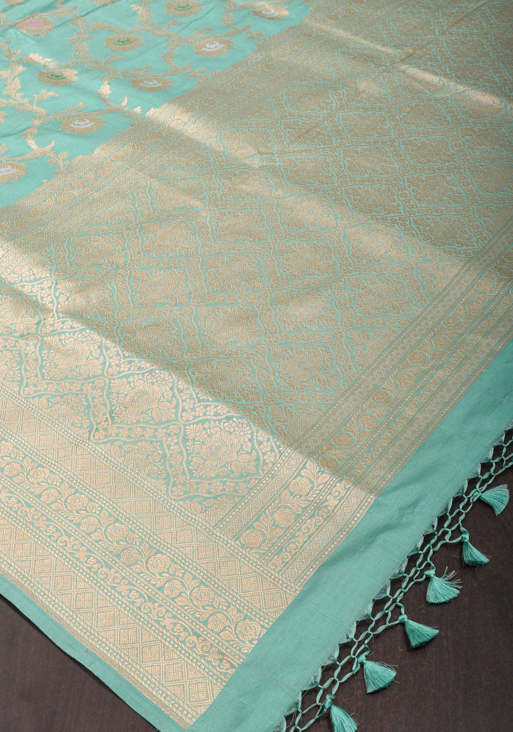 Aqua Intricate Banarasi Katan silk saree with Meenakari Jaal  | SILK MARK CERTIFIED