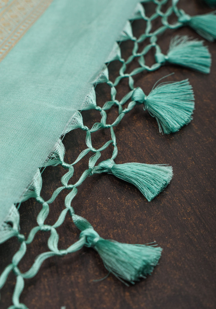 Aqua Intricate Banarasi Katan silk saree with Meenakari Jaal  | SILK MARK CERTIFIED