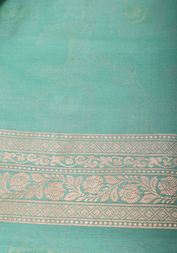 Aqua Intricate Banarasi Katan silk saree with Meenakari Jaal  | SILK MARK CERTIFIED