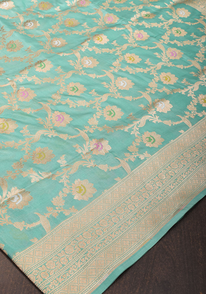 Aqua Intricate Banarasi Katan silk saree with Meenakari Jaal  | SILK MARK CERTIFIED
