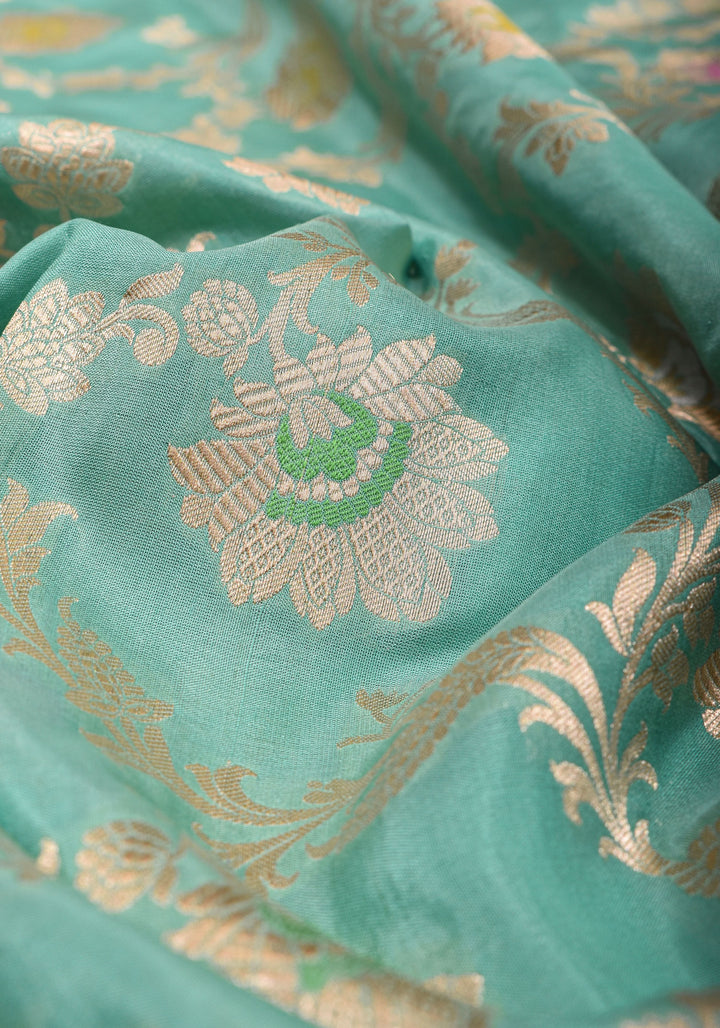 Aqua Intricate Banarasi Katan silk saree with Meenakari Jaal  | SILK MARK CERTIFIED