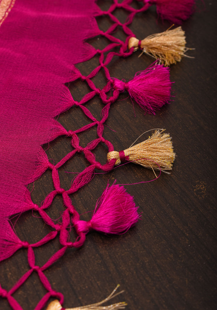 Baby Pink Banarasi Pure Georgette Saree with machine Embroidered Jaal and Contrast Deep Pink Border  | SILK MARK CERTIFIED