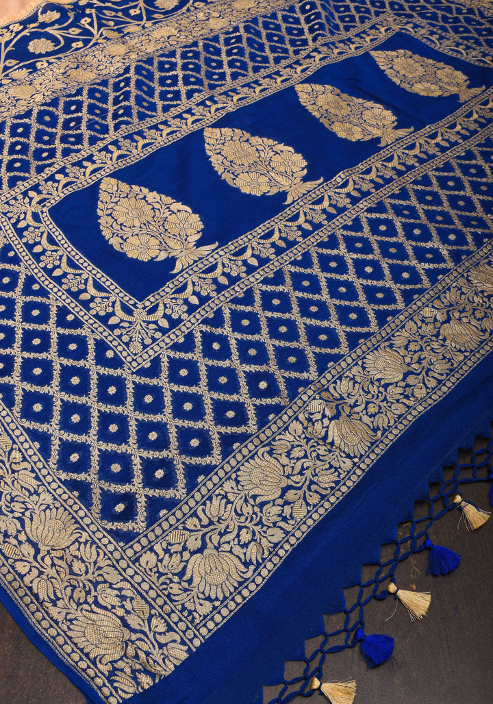 Blush Peach Pure Silk Chiffon Saree with Zari Buttas and Elongated Florals in Pallu | SILK MARK CERTIFIED