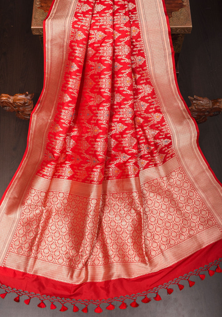 Vermillion Banarasi Meenakari Brocade Katan Silk Saree | SILK MARK CERTIFIED