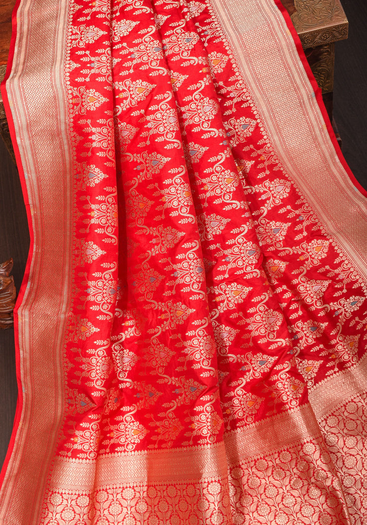 Vermillion Banarasi Meenakari Brocade Katan Silk Saree | SILK MARK CERTIFIED