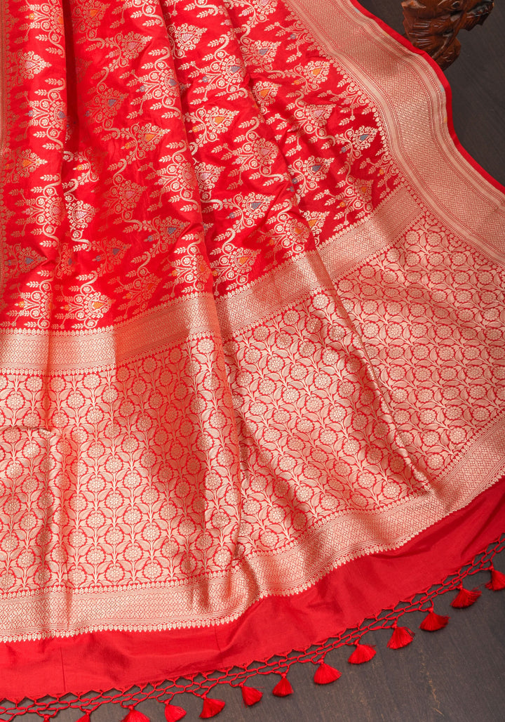 Vermillion Banarasi Meenakari Brocade Katan Silk Saree | SILK MARK CERTIFIED