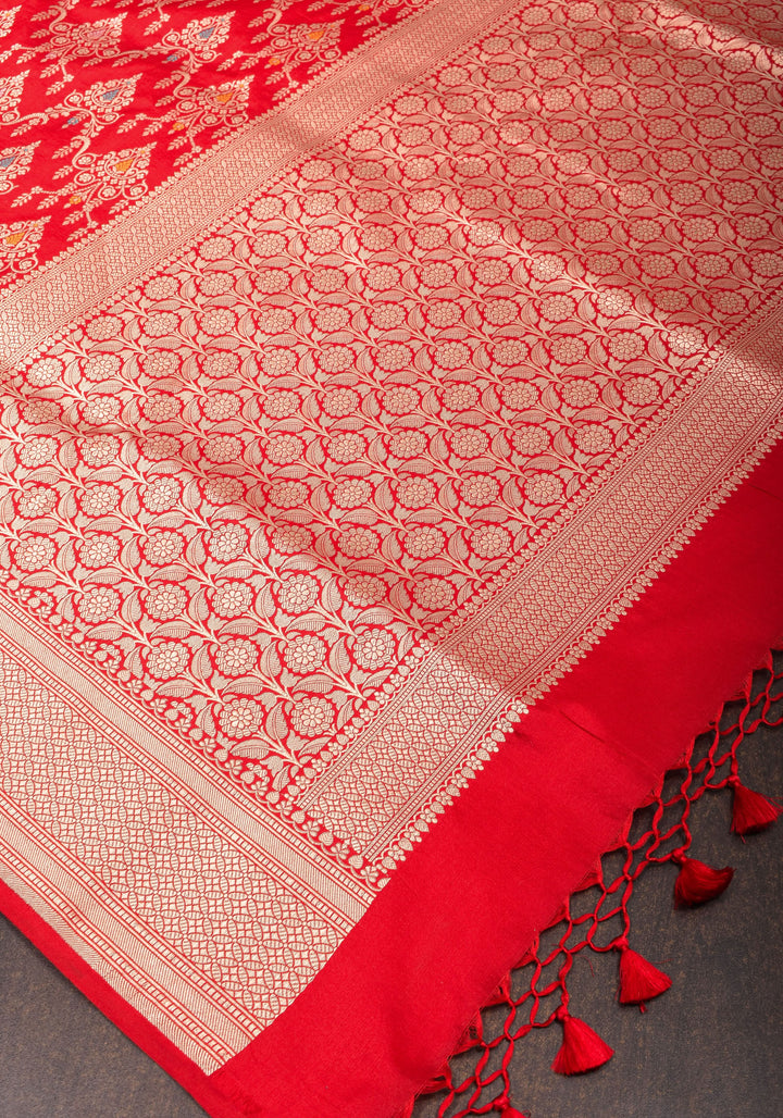 Vermillion Banarasi Meenakari Brocade Katan Silk Saree | SILK MARK CERTIFIED