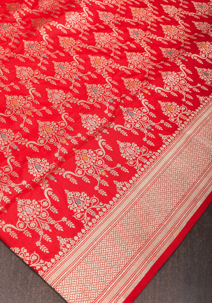 Vermillion Banarasi Meenakari Brocade Katan Silk Saree | SILK MARK CERTIFIED