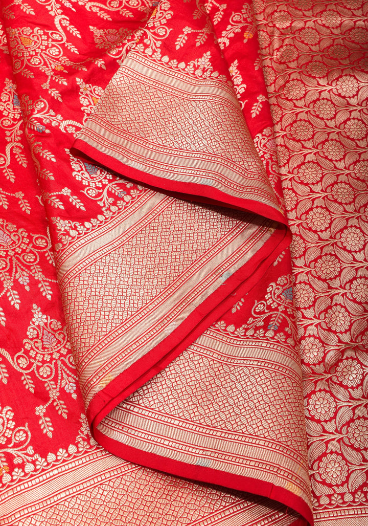 Vermillion Banarasi Meenakari Brocade Katan Silk Saree | SILK MARK CERTIFIED