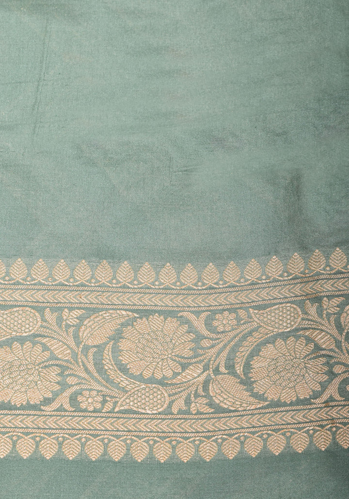 Exquisite Green Banarasi Katan Silk Saree with Meenakari Chevron Pattern, Grand Pallu and Zari | SILK MARK CERTIFIED