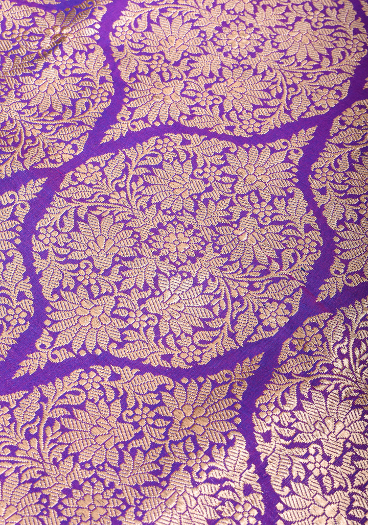 Magnificent Banarasi Katan Silk saree in Purple blue dual tone with Persian Trellis Jaal and zari border | SILK MARK CERTIFIED