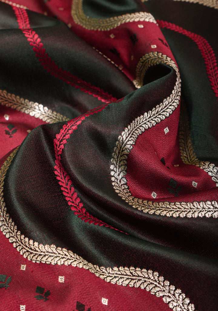 Maroon tone Exquisite Meenakari Vertical Wavy curve zari lines Semi Silk Saree and zari border