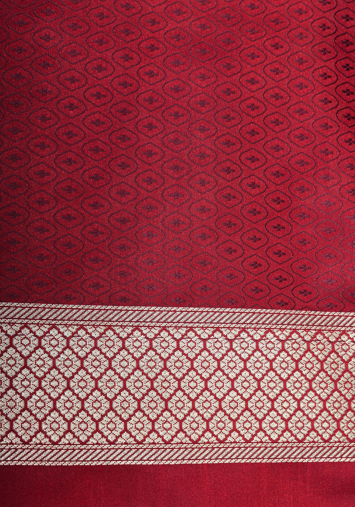 Dark Red tone Exquisite Meenakari Moroccan Design Semi Silk Saree and zari border